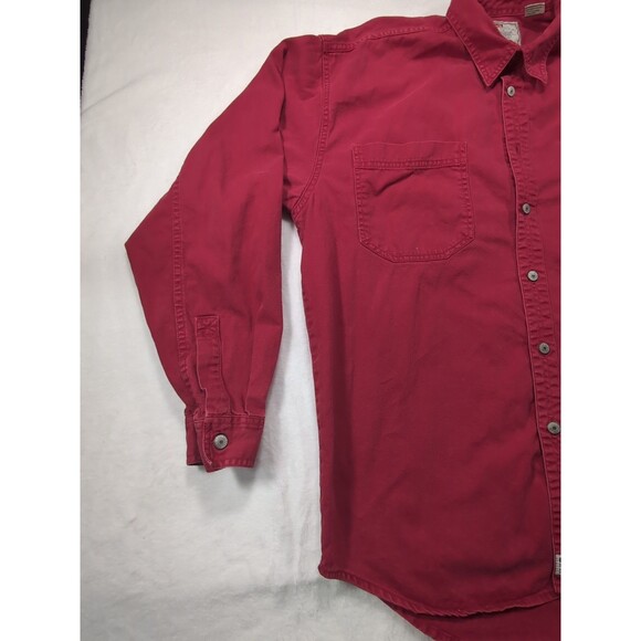 Levis Red Tab Long Sleeve Denim Red Jean Shirt *Missing Button* Vintage Large - Picture 2 of 15